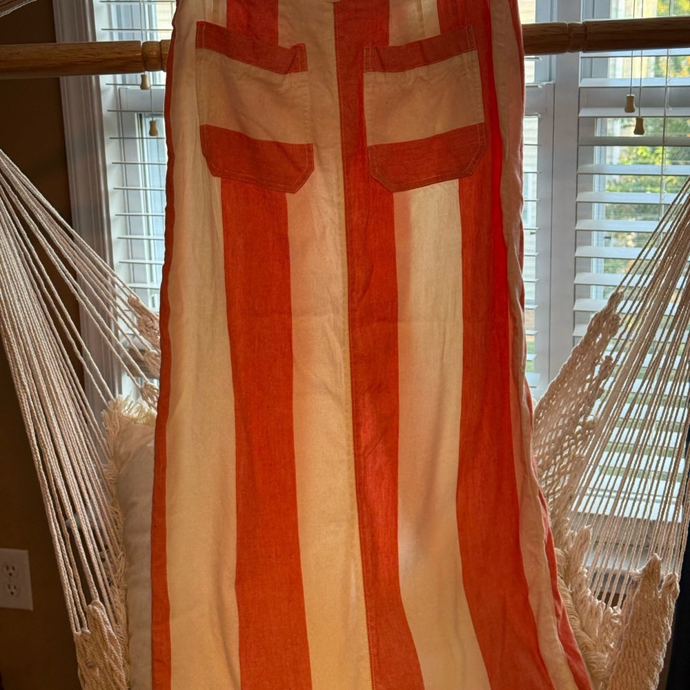 Anthropologie Orange White Striped Maxi Skirt - XS